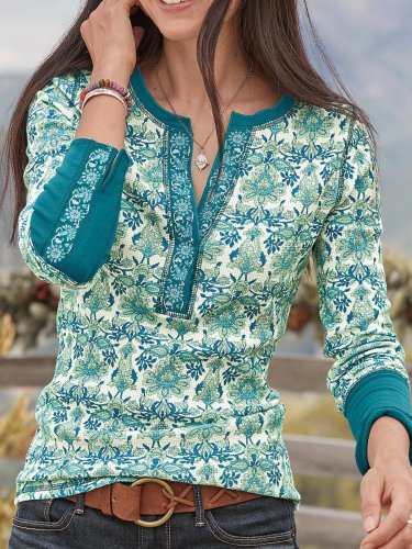 Casual Floral Long Sleeve Round Neck Shirts & Tops