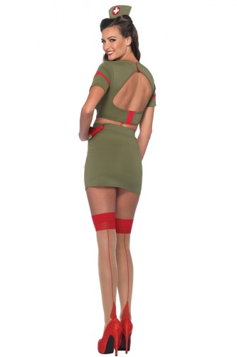 Sexy Retro Military Army Nurse Halloween Costume Olive