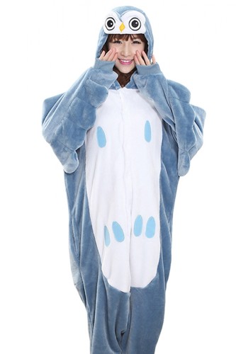 Blue Cute Womens Flannel Bird Pajamas Onesie Costume Adult