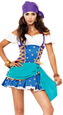 Blue Gypsy Fancy Dress Women Pirate Halloween Costume