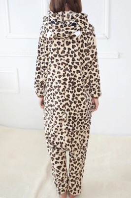 Khaki Girls Leopard Print Pajamas Halloween Bear Jumpsuit Costume