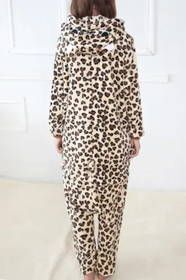 Khaki Girls Leopard Print Pajamas Halloween Bear Jumpsuit Costume
