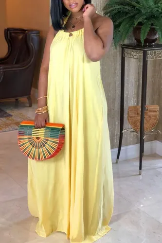 Solid Color Halter Neck Loose Dress