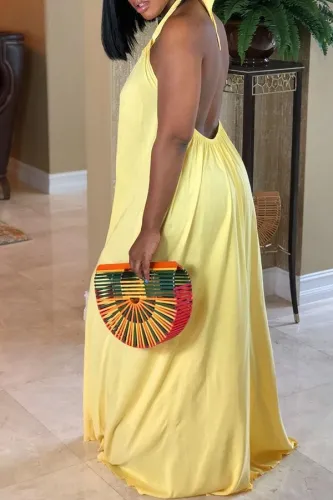 Solid Color Halter Neck Loose Dress