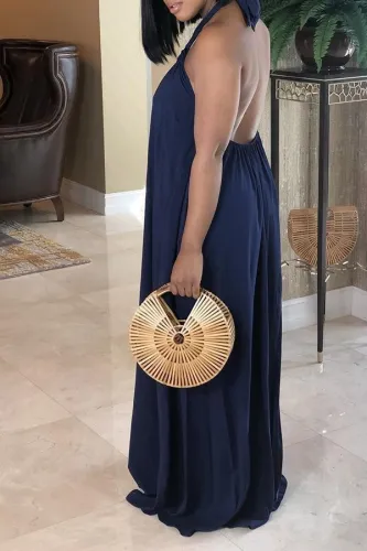 Solid Color Halter Neck Loose Dress