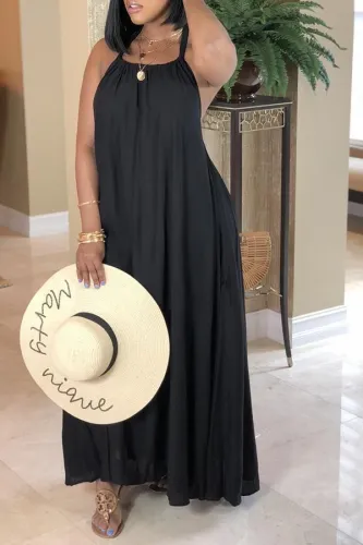 Solid Color Halter Neck Loose Dress