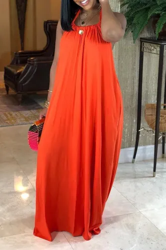 Solid Color Halter Neck Loose Dress