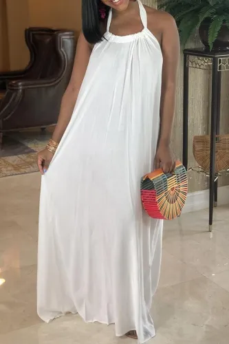 Solid Color Halter Neck Loose Dress