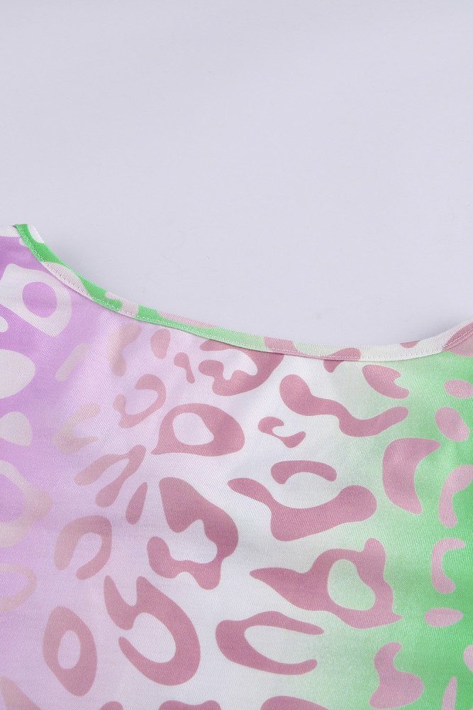 Purple Ombre Crisscross V Neck Printed T-shirt