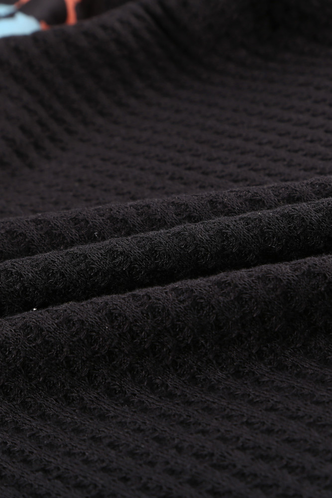 Black Colorblock Leopard Patchwork Knit Top