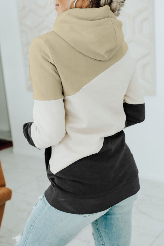 Beige Colorblock Pocketed Hoodie
