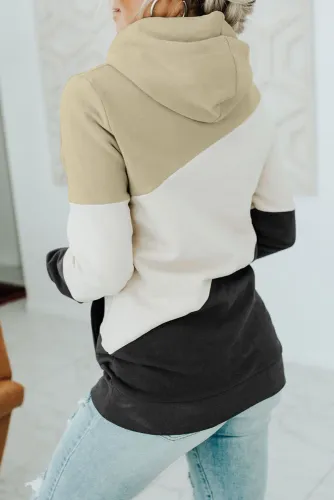 Beige Colorblock Pocketed Hoodie