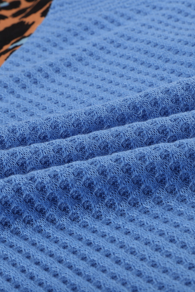 Blue Colorblock Leopard Patchwork Knit Top