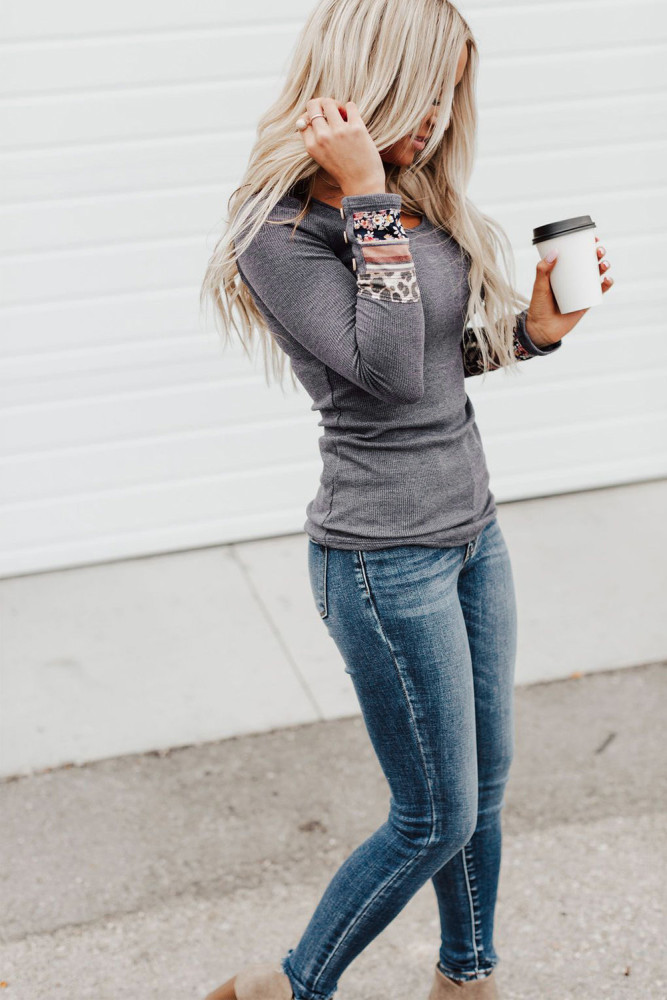 Printed Cuff Ribbed Top