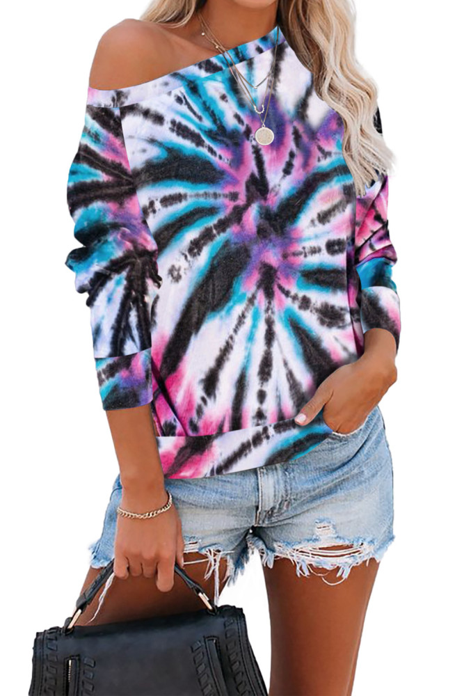 White Cotton Blend Tie Dye Pullover Sweatshirt