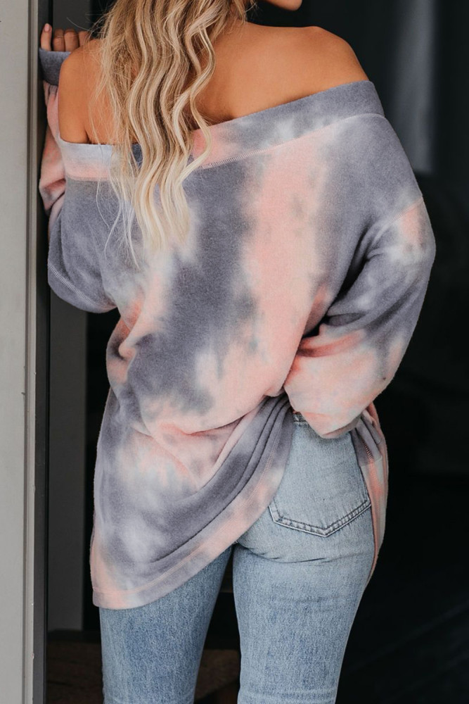 Brown Off The Shoulder Tie-dye Knit Top