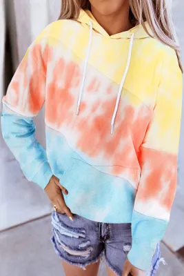 Sky Blue Colorblock Drawstring Hoodie