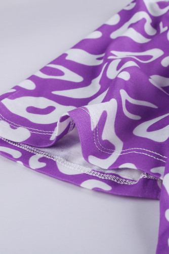 Purple Ombre Crisscross V Neck Printed T-shirt