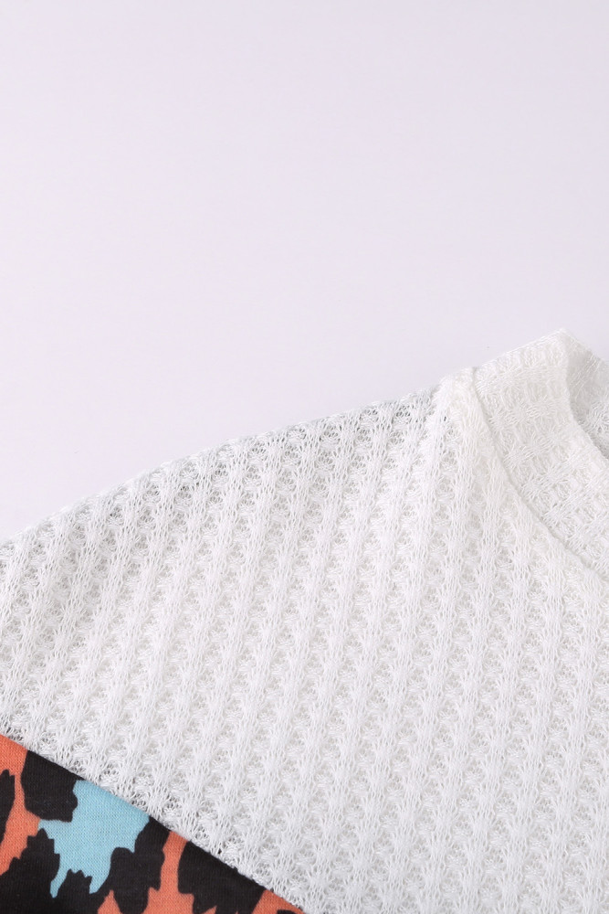 Black Colorblock Leopard Patchwork Knit Top