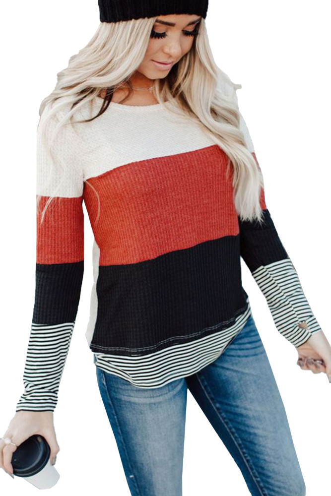 Stylish Colorblock Splicing Stripes Top