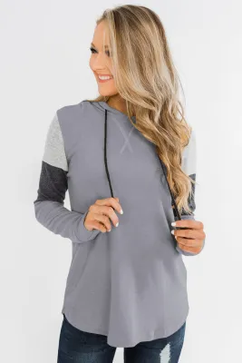 Gray Color Block Patchwork Long Sleeve Hoodie