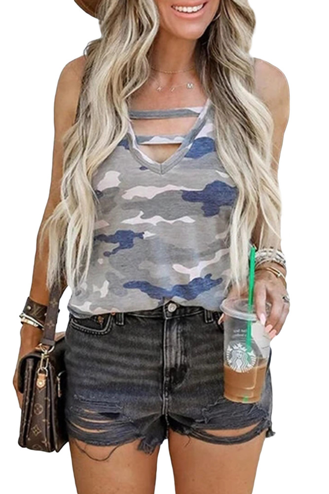 Hollow Out Camouflage Tank Top