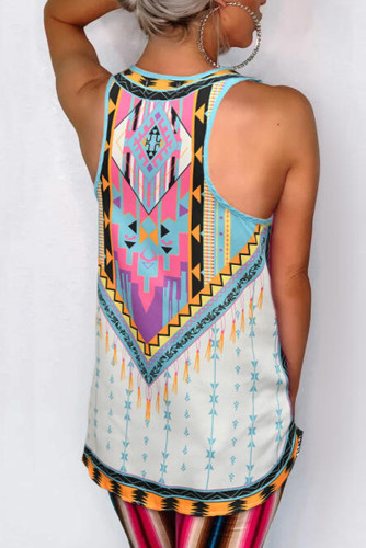 Multicolor Geometric Asymmetric Racerback Tank Top
