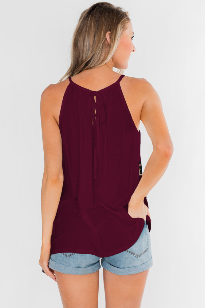 Wine Chevron Leopard Insert Flowy Tank Top