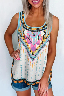 Multicolor Geometric Asymmetric Racerback Tank Top