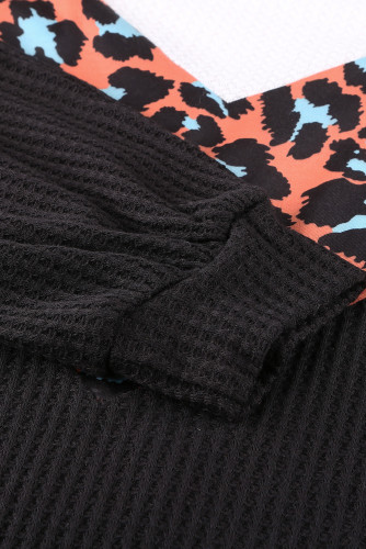 Black Colorblock Leopard Patchwork Knit Top