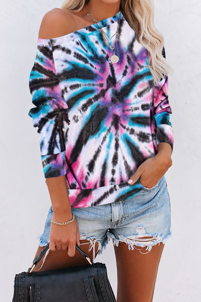 White Cotton Blend Tie Dye Pullover Sweatshirt