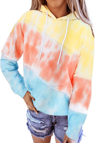 Sky Blue Colorblock Drawstring Hoodie