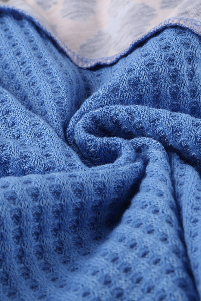 Blue Colorblock Leopard Patchwork Knit Top