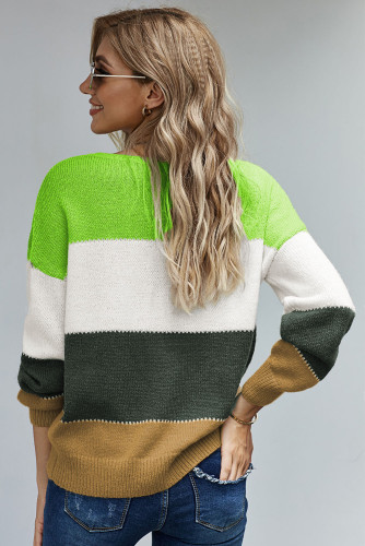 Green Pullover Colorblock Winter Sweater
