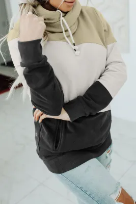 Beige Colorblock Pocketed Hoodie
