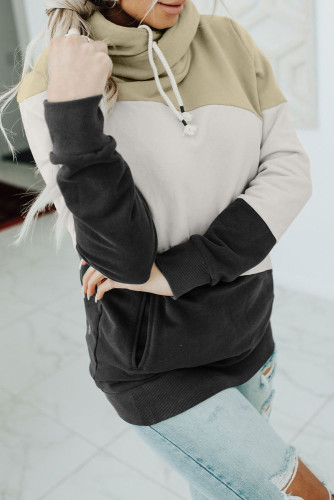 Beige Colorblock Pocketed Hoodie
