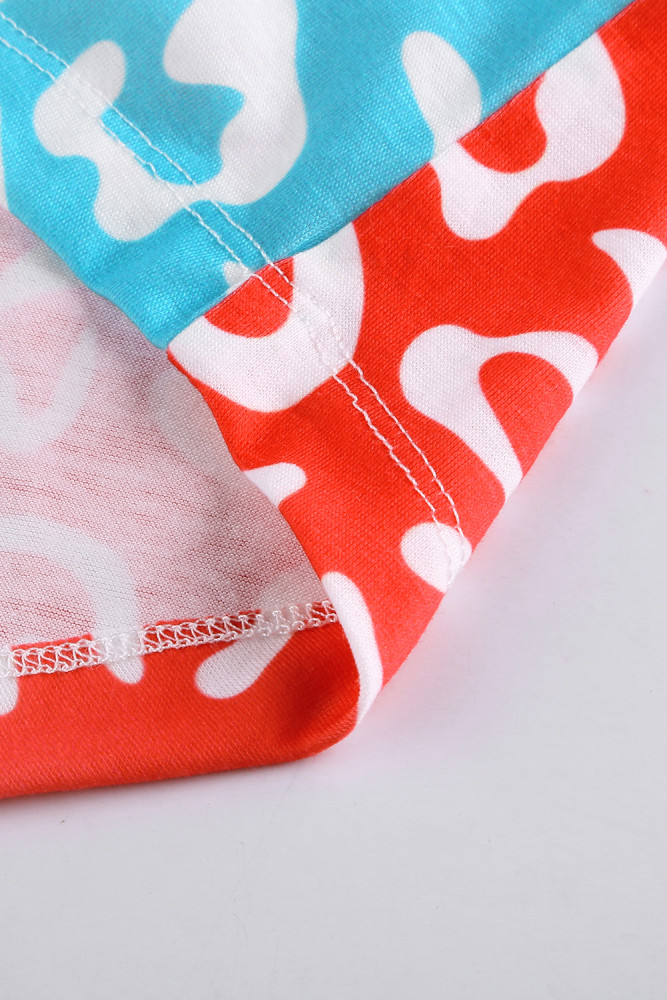 Red Ombre Crisscross V Neck Printed T-shirt