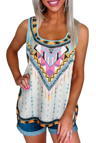 Multicolor Geometric Asymmetric Racerback Tank Top