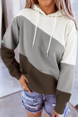 Gray Colorblock Drawstring Hoodie