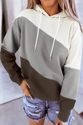 Gray Colorblock Drawstring Hoodie