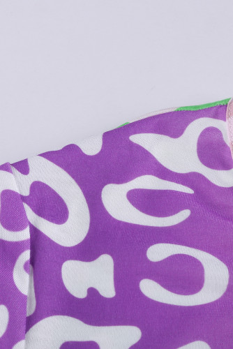 Purple Ombre Crisscross V Neck Printed T-shirt