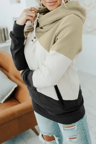 Beige Colorblock Pocketed Hoodie