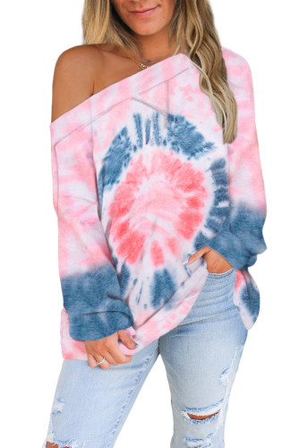 Pink Off The Shoulder Tie-dye Knit Top