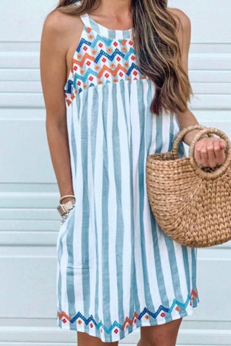 Blue Striped Printed Tank Dress