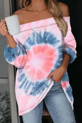 Pink Off The Shoulder Tie-dye Knit Top