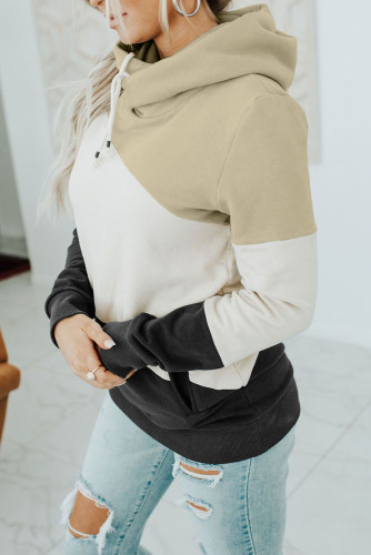 Beige Colorblock Pocketed Hoodie
