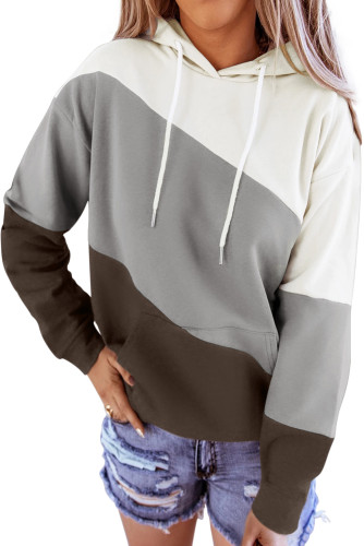 Gray Colorblock Drawstring Hoodie