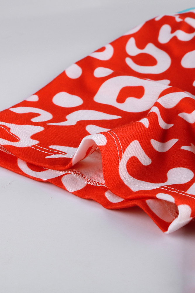 Red Ombre Crisscross V Neck Printed T-shirt