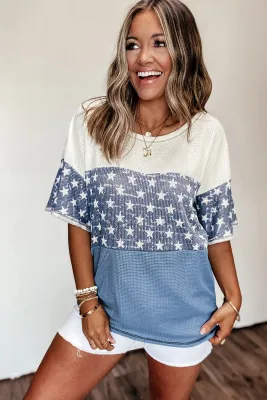 Sky Blue Colorblock Star Print T-shirt