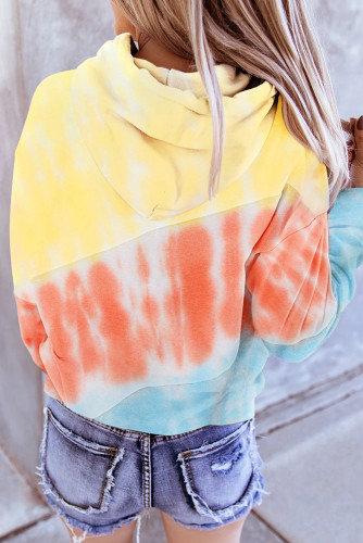 Sky Blue Colorblock Drawstring Hoodie